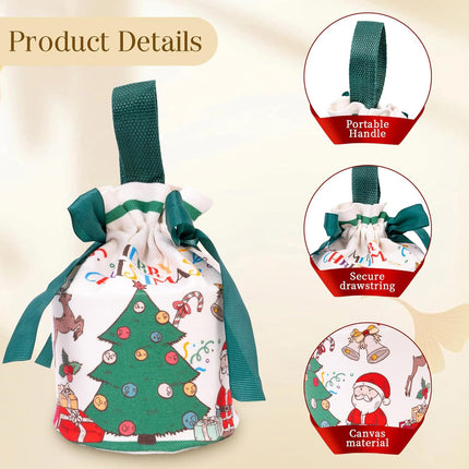 2PCS Christmas Drawstring Gift Bags Red Green Canvas Santa Bags 4x7 Inch