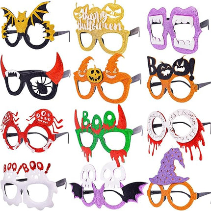 12-Piece Halloween Glitter Glasses, Fun Photo Booth Props & Party Favors