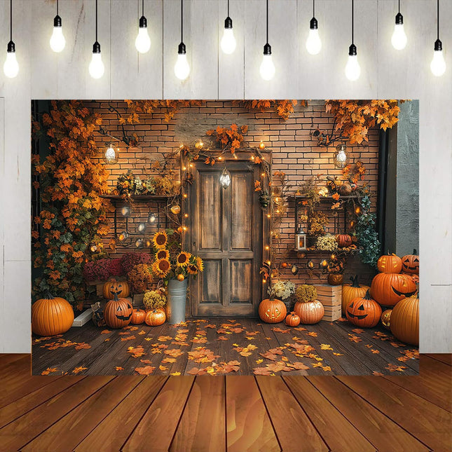 Mocsicka 7x5ft Fall Backdrop – Pumpkin, Maple Leaves & Harvest for Thanksgiving Decor