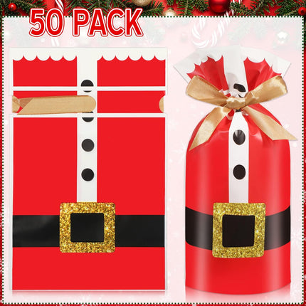 50PCS Christmas Drawstring Gift Bags Santa Suit Treat Candy Bags for Party