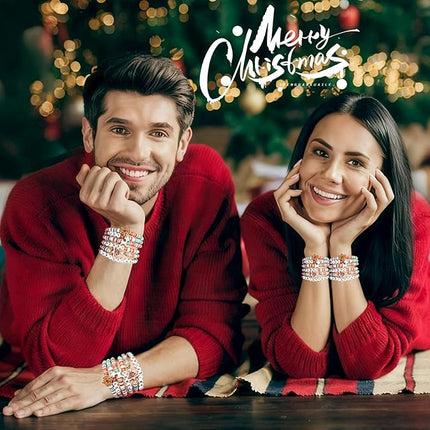 6 Pack Christmas Bracelets for Women Men Teens Beaded Stretch Charms