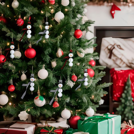 120 PCS Christmas Wooden Beads for DIY Crafts Snowman Ornaments