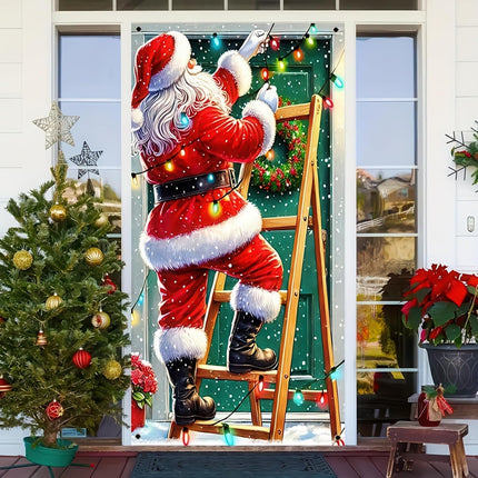 Merry Christmas Santa Claus Door Cover Banner 71x35" – Holiday Hanging Decor