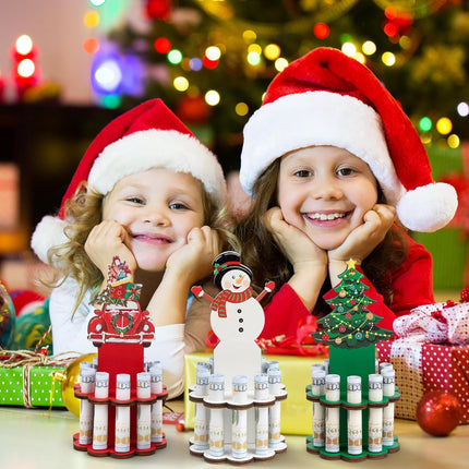 3 Pcs Christmas Money Holders – Wooden Ornament Holders with 10 Holes for Cake & Gifts