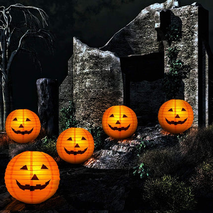 12-Piece 8in Halloween Jack-O-Lantern Paper Lanterns, Indoor Outdoor Party Decor