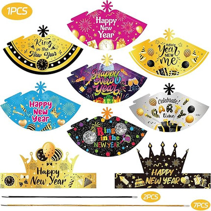 18 PCS 2026 New Year Party Hats Cone & Crown Photo Props Multicolor