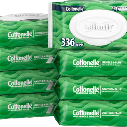 GentlePlus Flushable Wet Wipes – Aloe & Vitamin E, 8 Flip-Top Packs