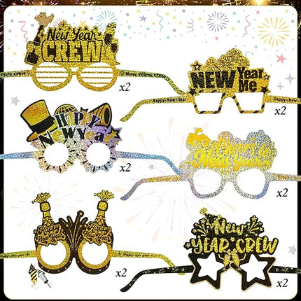 24 Pack Happy New Year 2026 Eyeglasses Glitter NYE Party Photo Props
