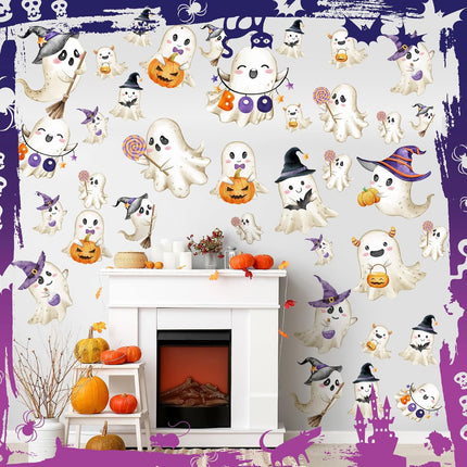74PCS Halloween Wall Decals, Removable Ghost Stickers, Waterproof Peel & Stick Decor