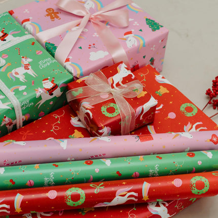 3PCS Festive Unicorn Wrapping Paper – Magical Christmas Gift Wrap for Kids