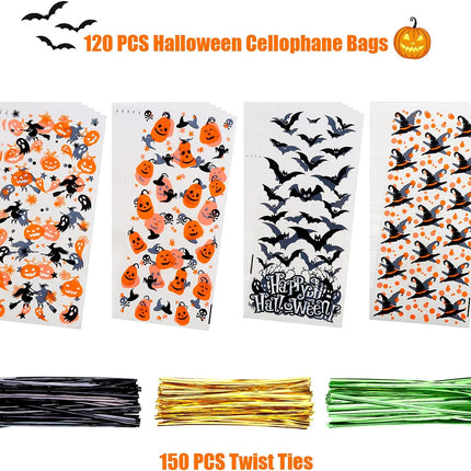 180PCS Halloween Cellophane Candy Bags, Clear Treat Gift Bags for Party Favors
