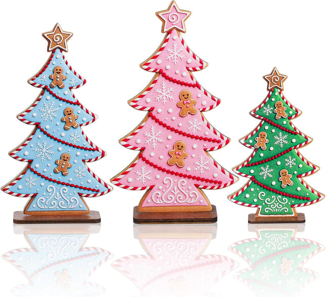 3PCS Pastel Christmas Trees – Wooden Tabletop Decor for Holiday Centerpieces