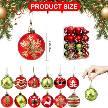 24-Pcs Christmas Ball Ornaments – Red & Green Glitter Baubles for Tree Decor