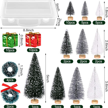 56-Piece Miniature Artificial Christmas Tree Set – Sisal & Frosted Bottle Brush Trees