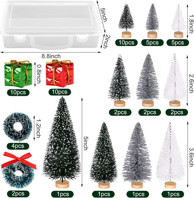 56-Piece Miniature Artificial Christmas Tree Set – Sisal & Frosted Bottle Brush Trees