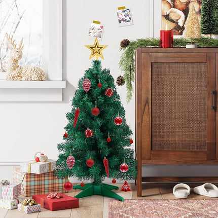 3ft Mini Artificial Christmas Tree with Gold Star Topper, Tabletop Holiday Decor