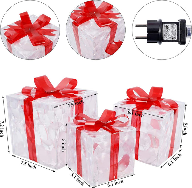 3pcs Light-Up Christmas Boxes with 60 LEDs – Outdoor Yard Holiday Decor Set