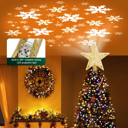 Christmas Tree Star Topper – Golden Lighted with 6 Dynamic Projection Modes