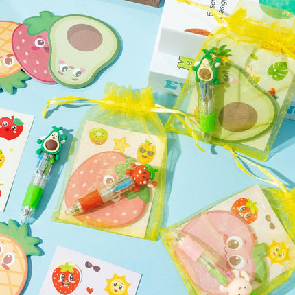 Fruit Stationery Gift Set – 12 Pack with 4-in-1 Pens, Sticky Notes & Party Favors