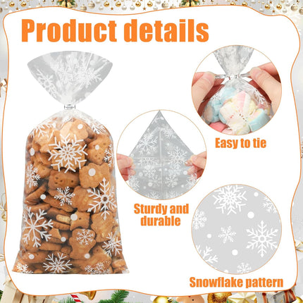 120-Piece Winter Cellophane Treat Bags 5 x 10.6 Inch Clear Plastic Snowflake Candy Bags