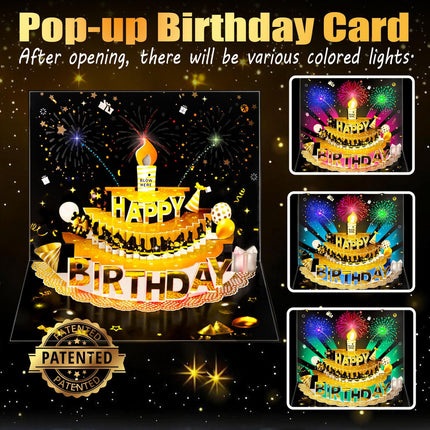 3D Pop-Up Birthday Card for Men, LED Lights, Music, Balloons & Blowable Candle