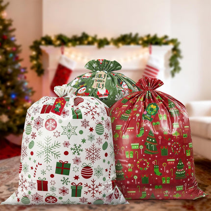 3 Pack Large Christmas Gift Bags – 36×44" Reusable Jumbo Holiday Sacks