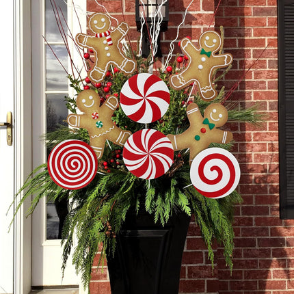 12 Candy Christmas Tree Picks – Red & White Peppermint Lollipop Decorations