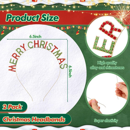 2 Pack Christmas Rhinestone Headbands – Crystal Hair Accessories for Women & Girls