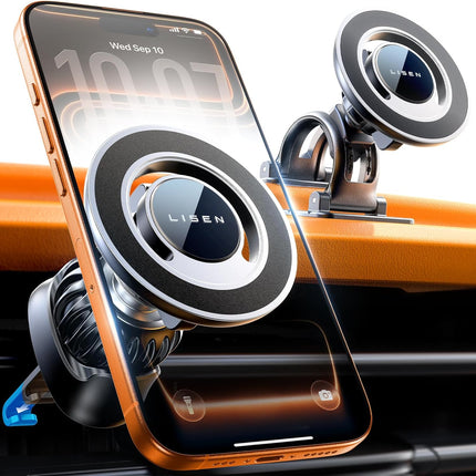 MagSafe Car Phone Mount – Hands-Free 360° Rotation with Vent & Dash Kit