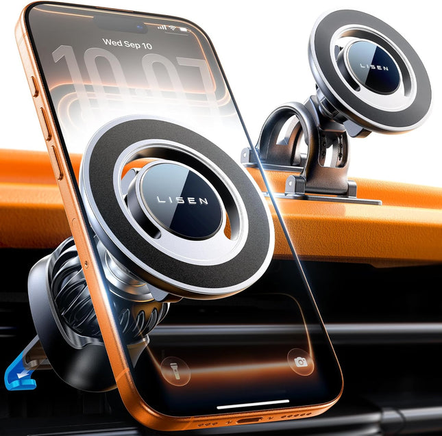 MagSafe Car Phone Mount – Hands-Free 360° Rotation with Vent & Dash Kit