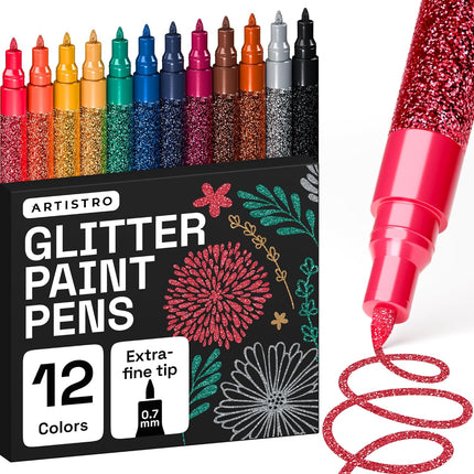 12 PCS Glitter Paint Markers for Ceramic Wood Fabric DIY Craft Extra Fine Tip