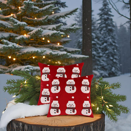 Christmas Red Pillow Covers 2PCS – 18x18 Velvet Snowman Holiday Cushion Cases