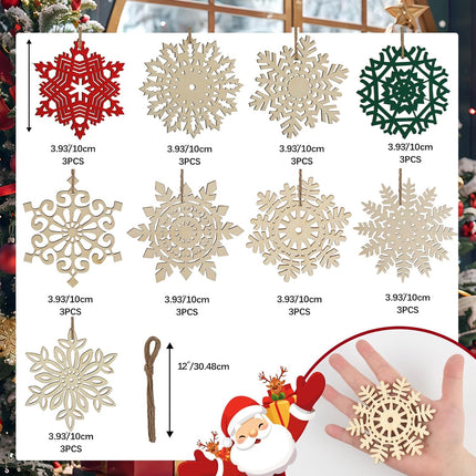 27-Piece Wooden Snowflake Ornaments – Christmas Hanging Embellishments for Holiday Crafting