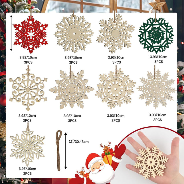 27-Piece Wooden Snowflake Ornaments – Christmas Hanging Embellishments for Holiday Crafting