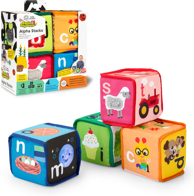 Baby Einstein Alpha Stacks Learning Blocks – Soft ABC Stacking Toy, 3+ Months