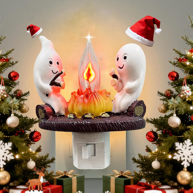 Ghost Campfire Night Light – Flickering Spooky Candle Plug-In Decor