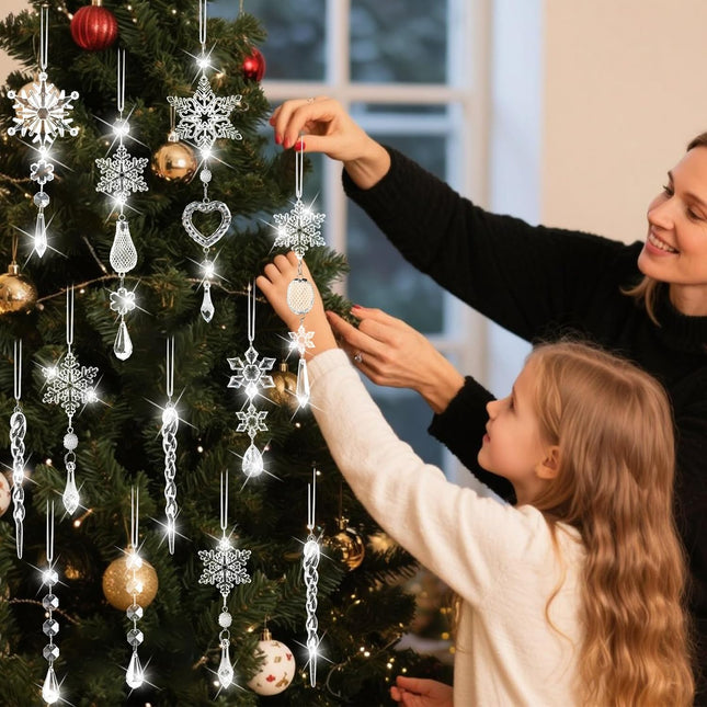 21pcs Crystal Christmas Tree Ornaments, Sparkling Dazzling Decorations for Festive Party Decor