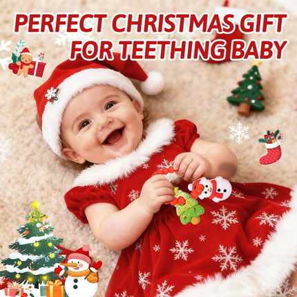 Christmas Baby Teething Toys – Snowman & Tree Textured Silicone Teether for 3-12 Months