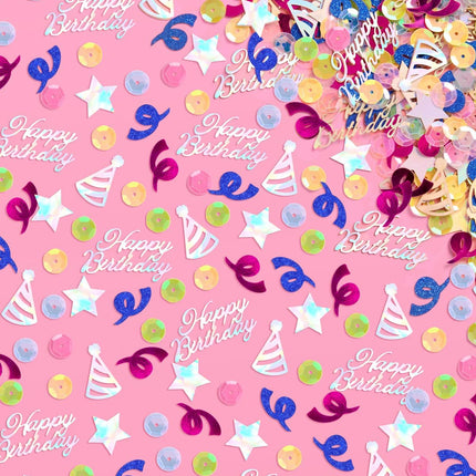 Happy Birthday Confetti Rainbow – Iridescent Foil & Pastel Table Scatter