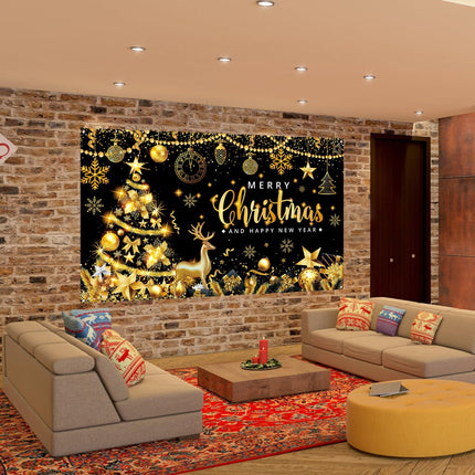 Black Gold Christmas & New Year Banner – 71x43in Party Decoration