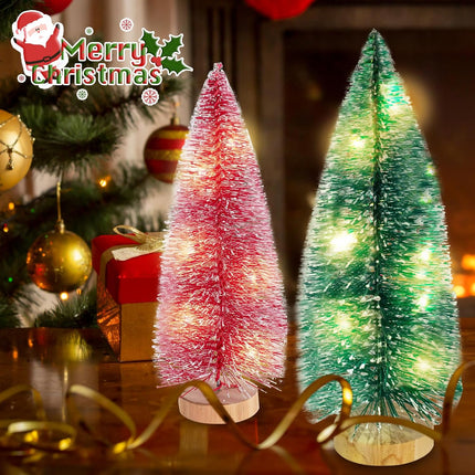 9PCS Mini Christmas Trees with Lights 8 Inch Tabletop Bottle Brush Decor