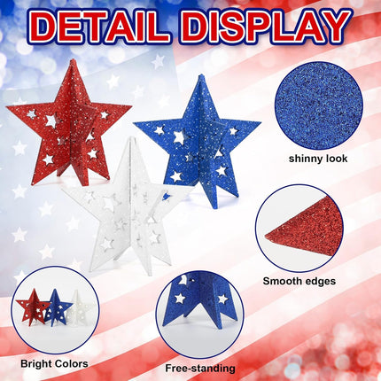 6 Inch Wooden Star Decorations Set of 3 Patriotic Labor Day Table Decor
