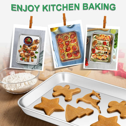10.4" Stainless Steel Baking Sheet Pan, Rolled Rim Cookie Tray, Rustproof