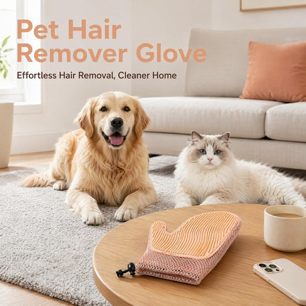Pet Hair Remover Glove for Dogs Cats 2-in-1 Grooming Bath Brush Pink Washable