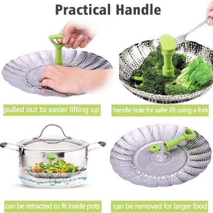 Stainless Steel Vegetable Steamer Basket, Expandable Folding Insert, 5.1"-9"