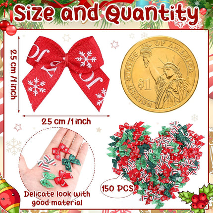 150PCS Christmas Mini Bows – Tiny Twist Tie Bows for DIY Crafts, Sewing, and Party Decor