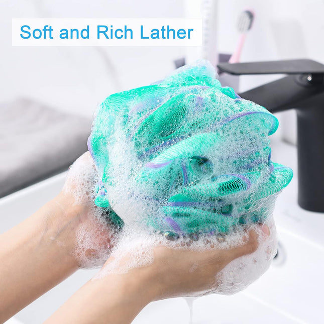 4-Pc Loofah Sponge Set, Exfoliating Bath & Body Scrubber, Large Green-Purple