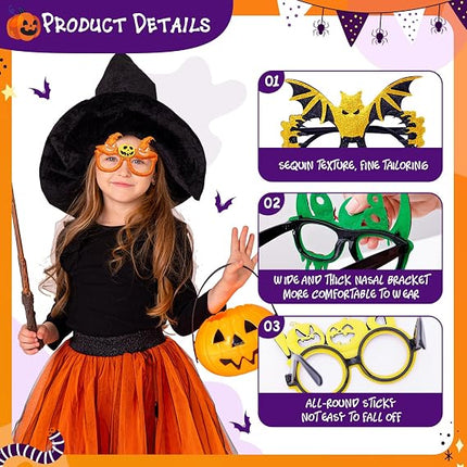 12-Piece Halloween Glitter Glasses, Fun Photo Booth Props & Party Favors