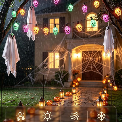 10.5FT 10L Halloween Skull String Lights, IP65 Connectable C7/E12 Plug-In Decor