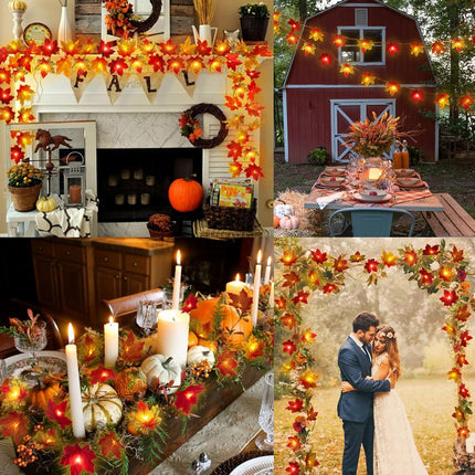 10Ft Fall Maple Leaf Lights – Battery LED Garland for Halloween & Thanksgiving Decor